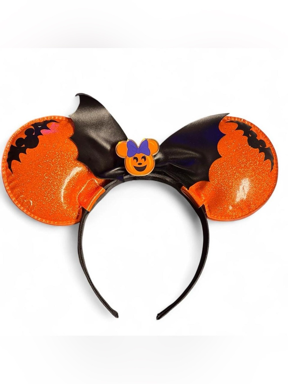 Disney Halloween Minnie Pumpkin Bat Ear Headband - Orange & Black & Purple